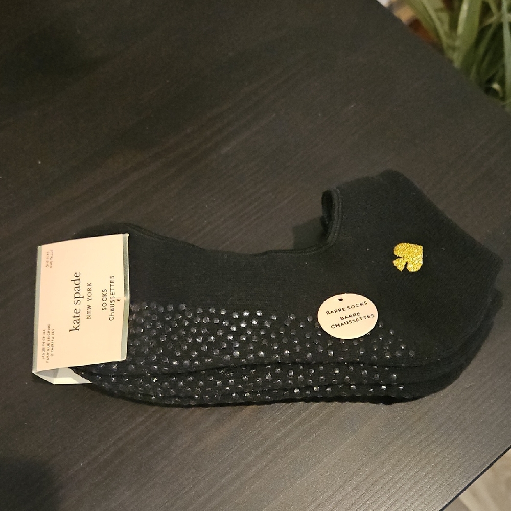 Kate Spade Black Socks with Gold Heart Accent